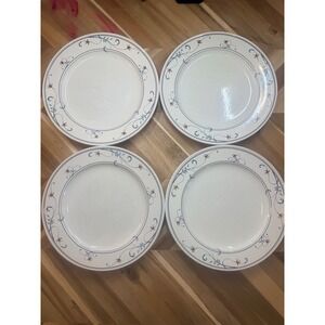 Mikasa Intaglio CAC20 Annette Dinner Plates Set of 4 Floral Blue Burgundy Rim